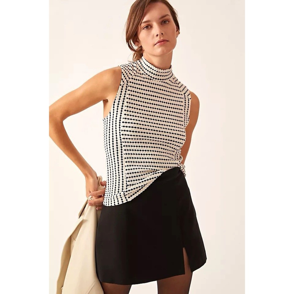 Maeve Anthropologie Textured Striped Mock Neck Sleeveless Top Black White S